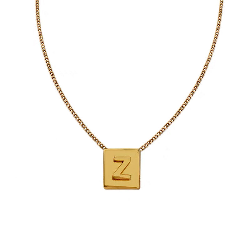 Wholesale Titanium Steel 26 English Letters Gold Square Letter Necklace
