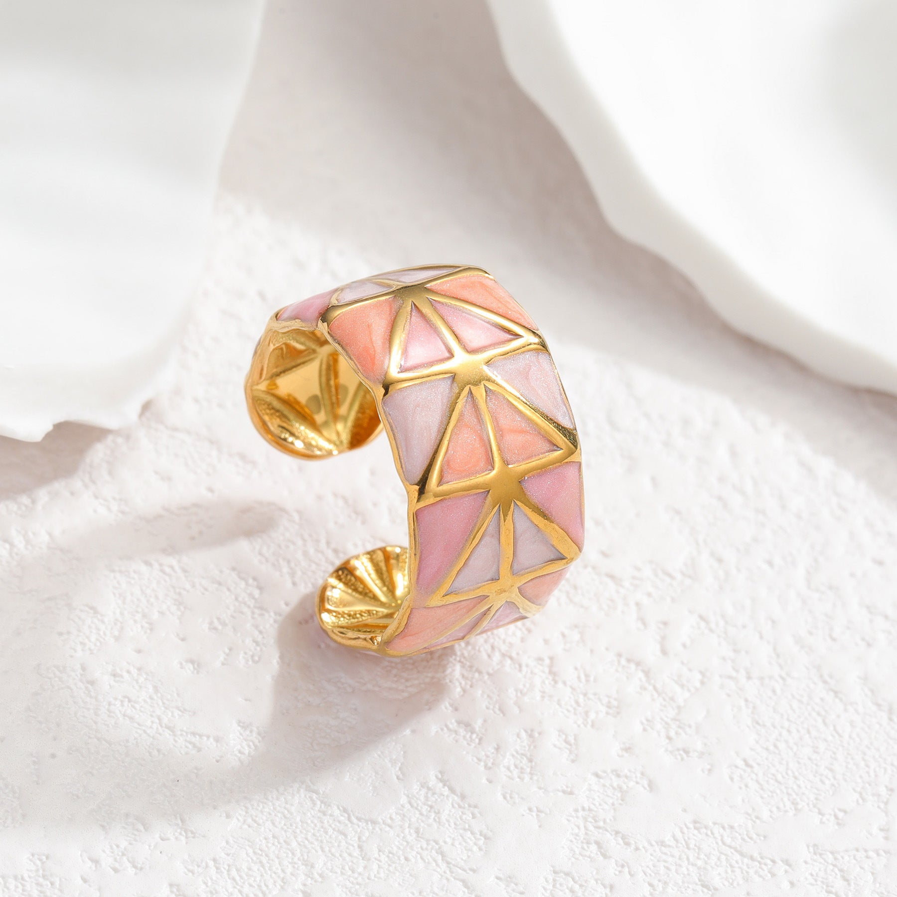 Wholesale Stainless Steel Spliced Triangle Drop Oil Ring Open Adjustable Women S Fashion Jewelry