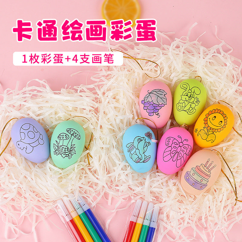 Wholesale Cartoon DIY painting Easter eggs Children's Day educational toys handmade graffiti Easter eggs simulation egg shell