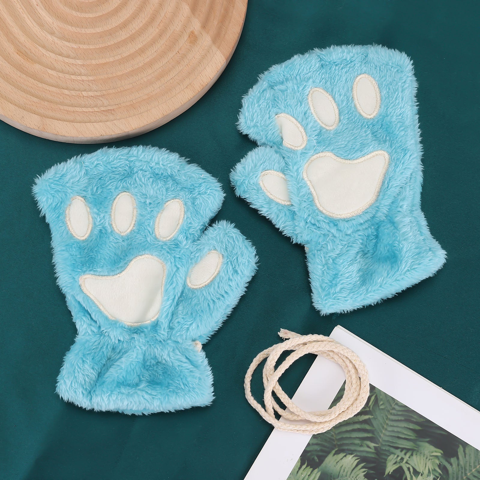 Wholesale Winter Fingerless Thickened Bear Paw Plush Half Finger Gloves