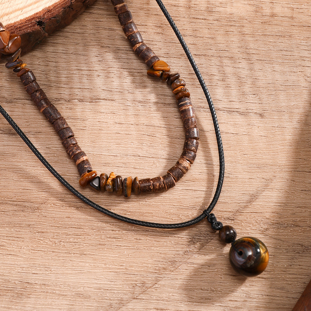Wholesale Men's Wood Beads Pine Versic Necklace