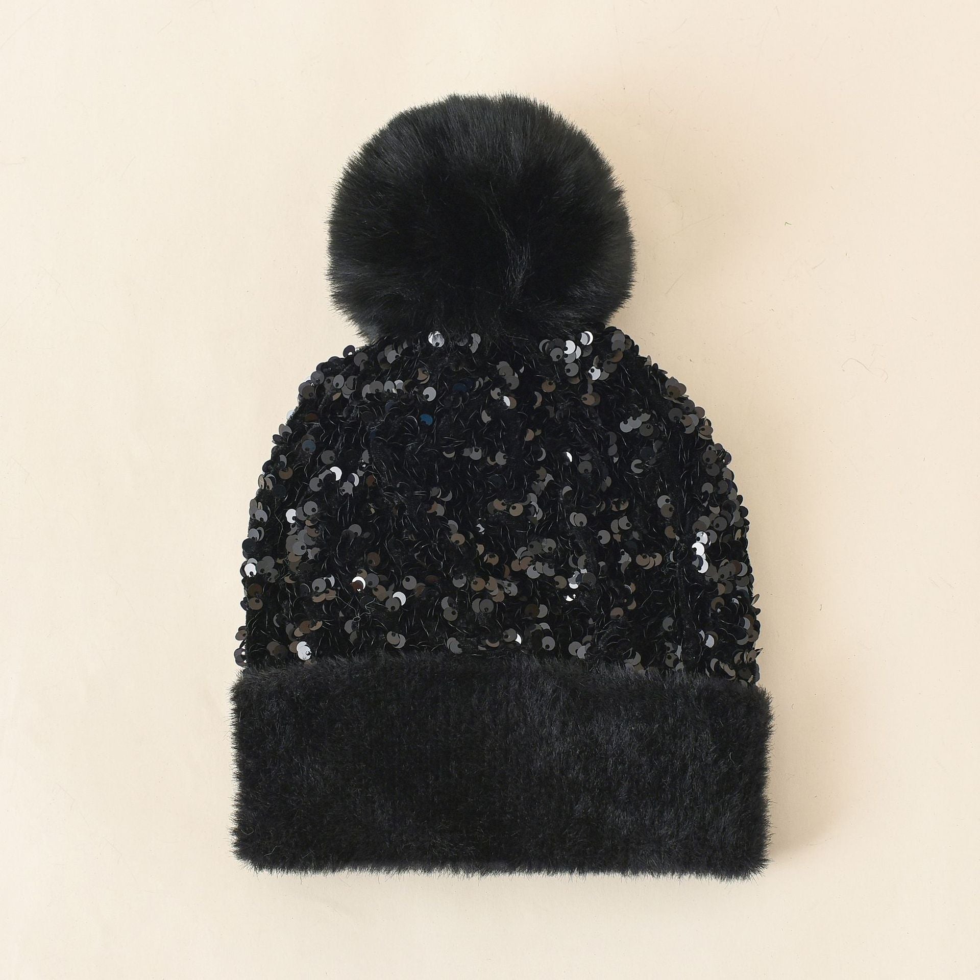 Wholesale Autumn/Winter Sequined Pom Knitted Wool Hat