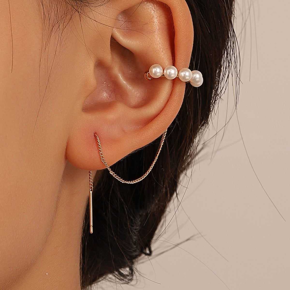 Wholesale Copper Electroplated Long Chain Tassel Ear Cuff Clip For Women No Piercing Stylish Everyday Jewelry Accessory