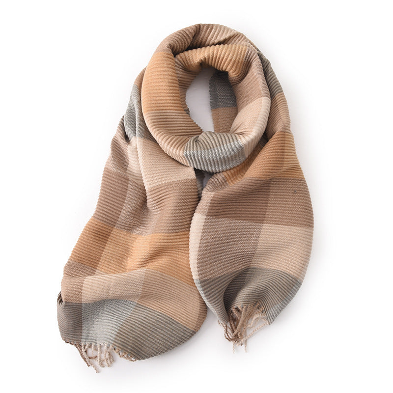 Wholesale Pleated Plaid Imitation Cashmere Warm Scarf