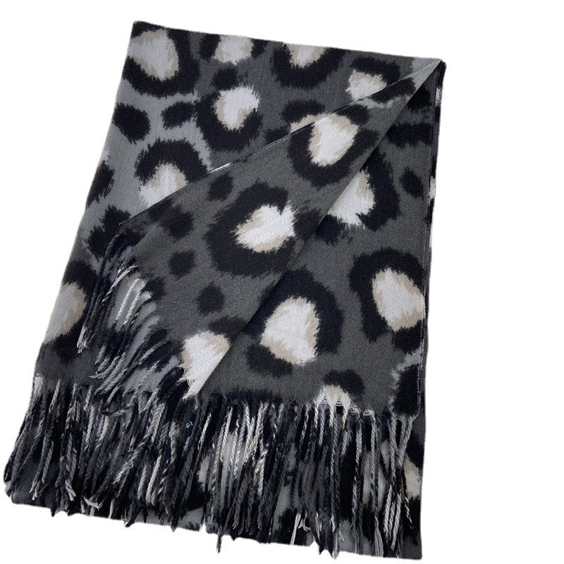 Wholesale Autumn and Winter Leopard Print Warm Shawl Fringed Scarf