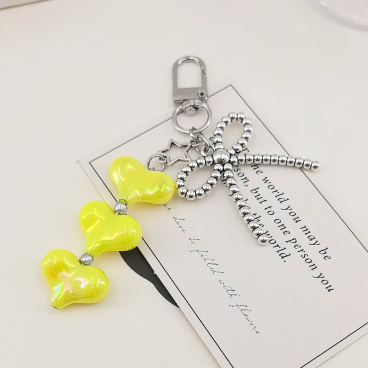 Wholesale Macaron-colored heart metal bow keychain