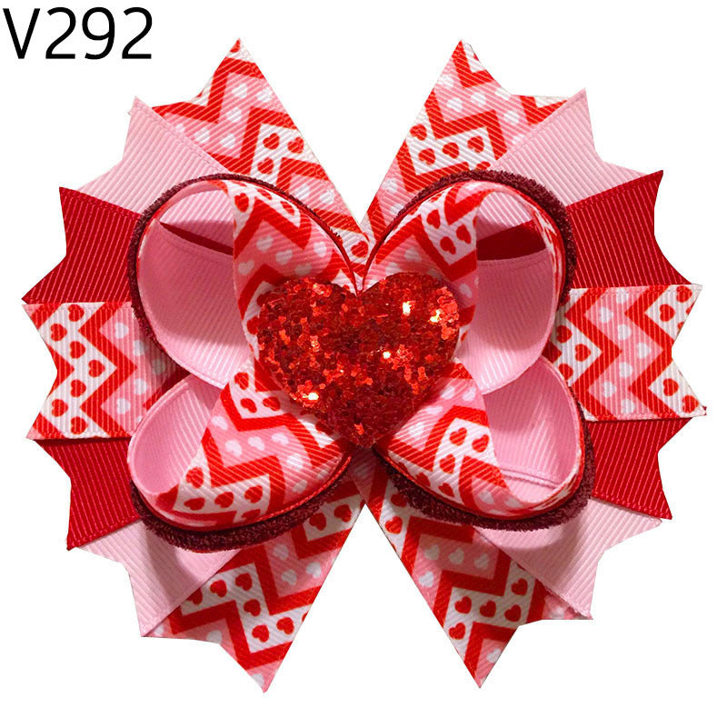 Wholesale of 10pcs Valentine's Day Love Bow Fabric Children's Hair Clips