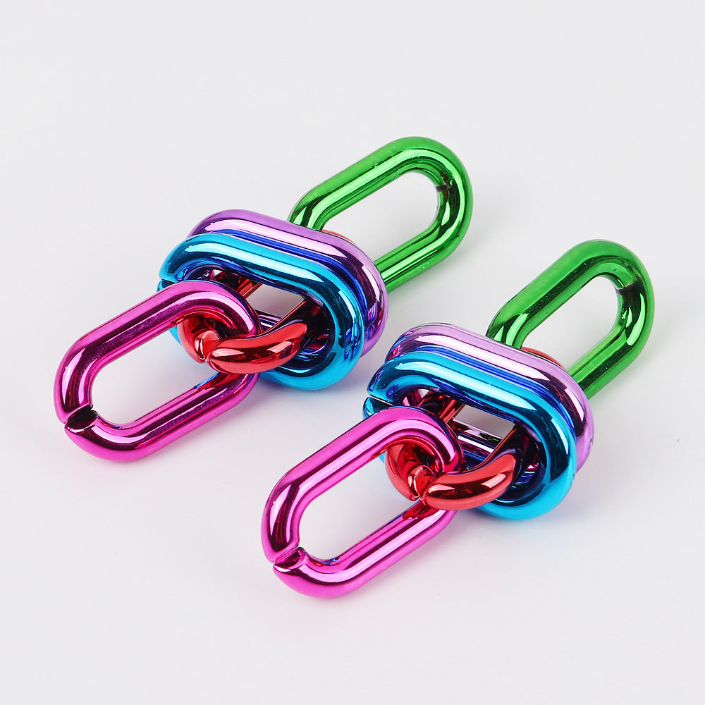 Wholesale Geometric Chain UV Electroplating Color Gas Earrings