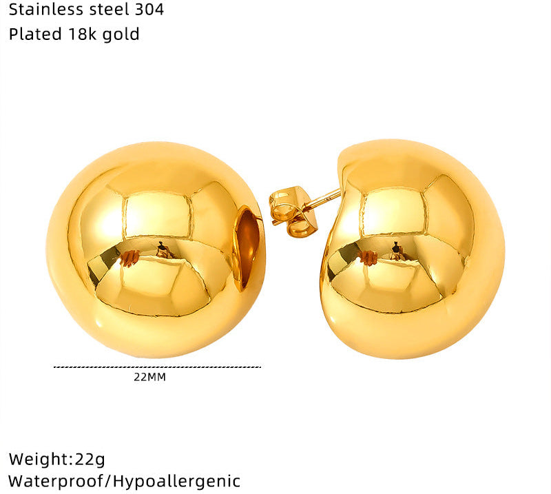 Wholesale Gold Titanium Steel Round Heart Polka Dot Geometric Stud Earrings