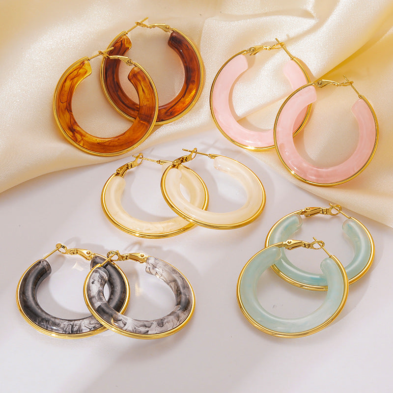 Wholesale Stainless Steel Earrings Resin Hoops Luxury  Earrings
