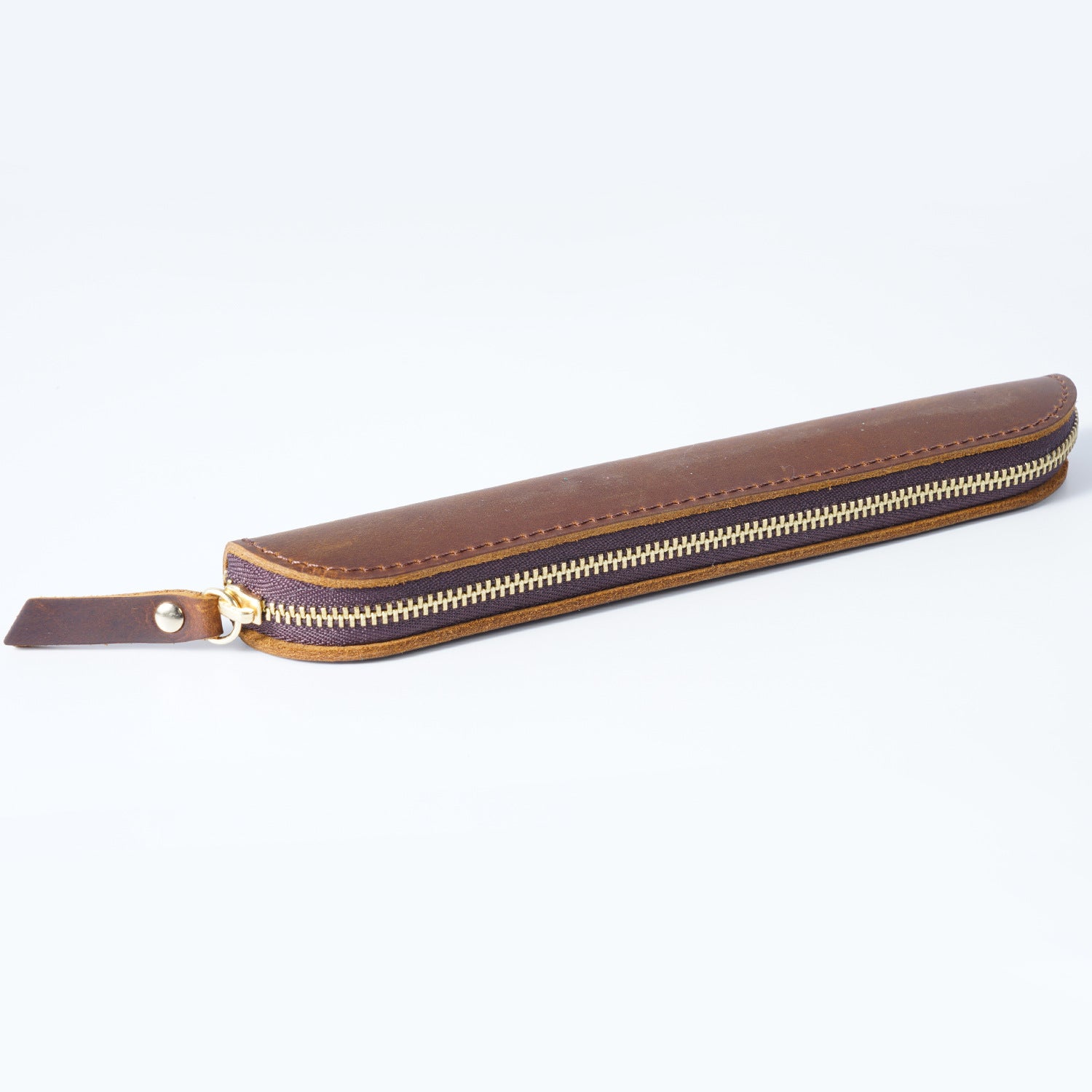 Wholesale Retro Simple Leather Cowhide Zipper Mini Pencil Case