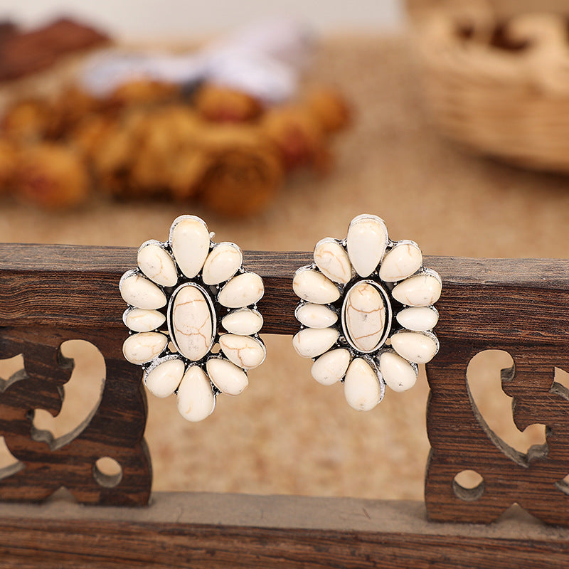 Wholesale Pine Stone Painting Oil Geometry Flower Pine Stone Earrings