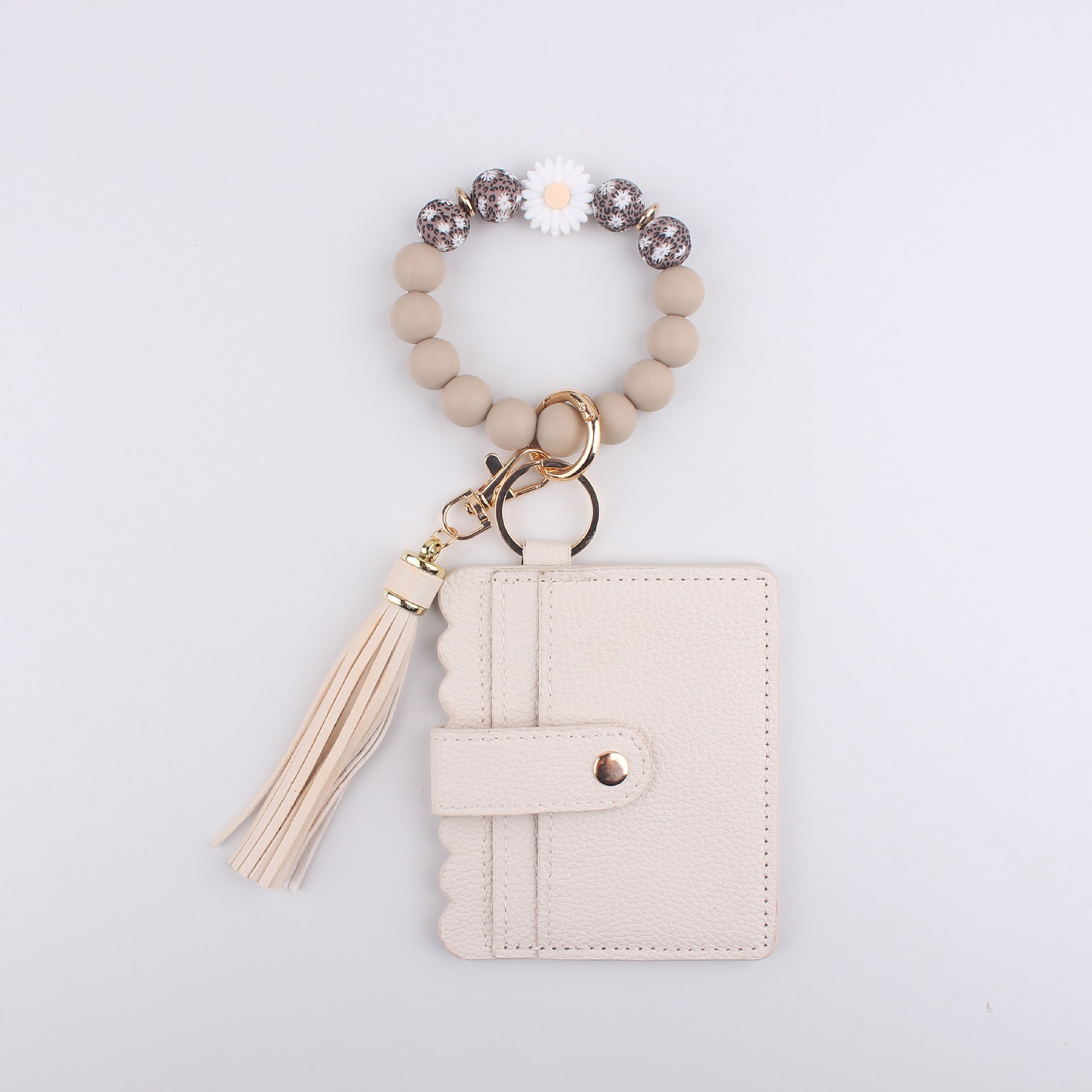 Wholesale Daisy Beads Bracelet Multi-layer Card Bag Zipper Coin Purse Silicone Beads Bracelet Keychain