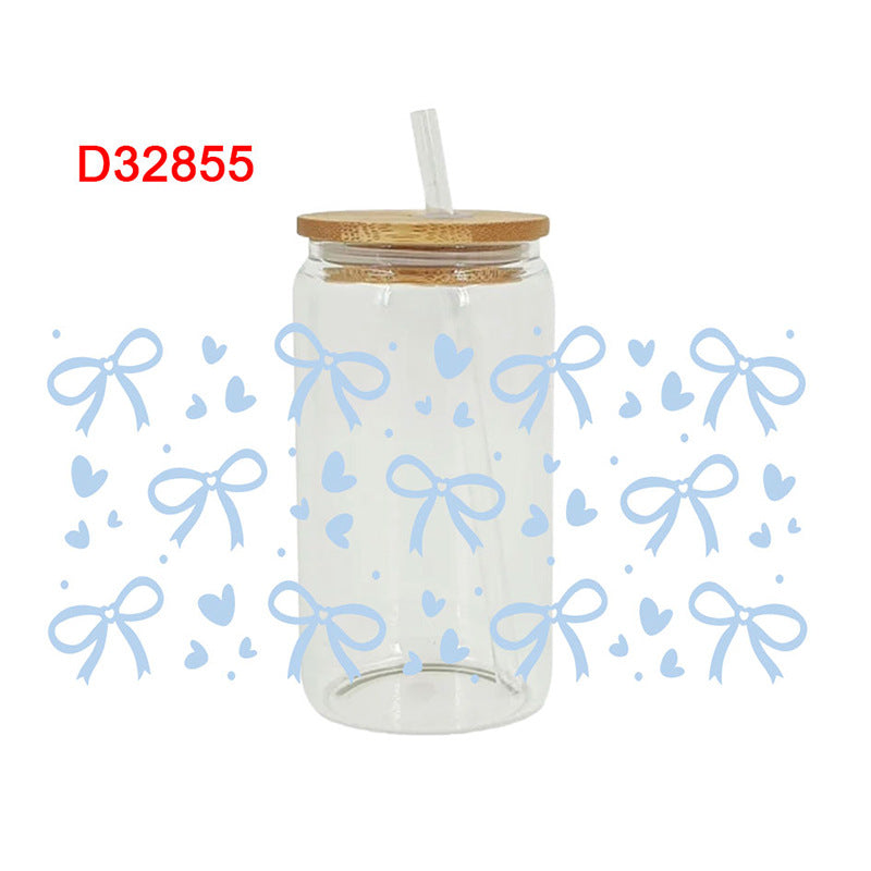 Wholesale Uv Transfer Sticker Glass strawberry Cup Crystal Sticker 16oz Cup UV DTF Wraps