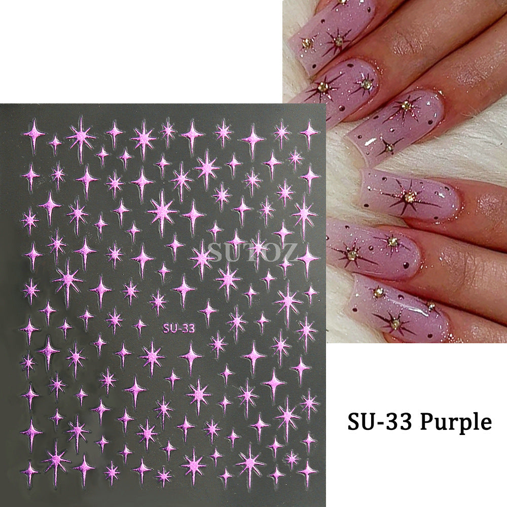 Wholesale 3pcs Nail Art Stickers Sparkling Four-Pointed Star Fairy Nail 3D Adhesive Stickers