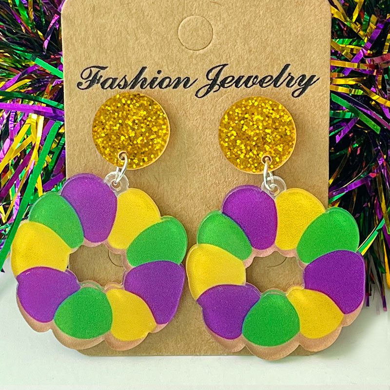 Wholesale 2 Pairs/pack Carnival Crocodile Lobster Love Acrylic  Mardi Gras Earrings