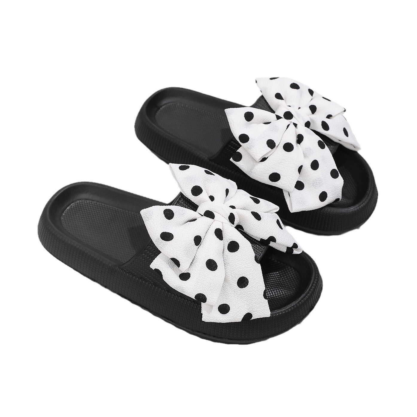 Fashion polka dot bow slippers women's summer outer wear thick bottom indoor one-word sandals beach shoes