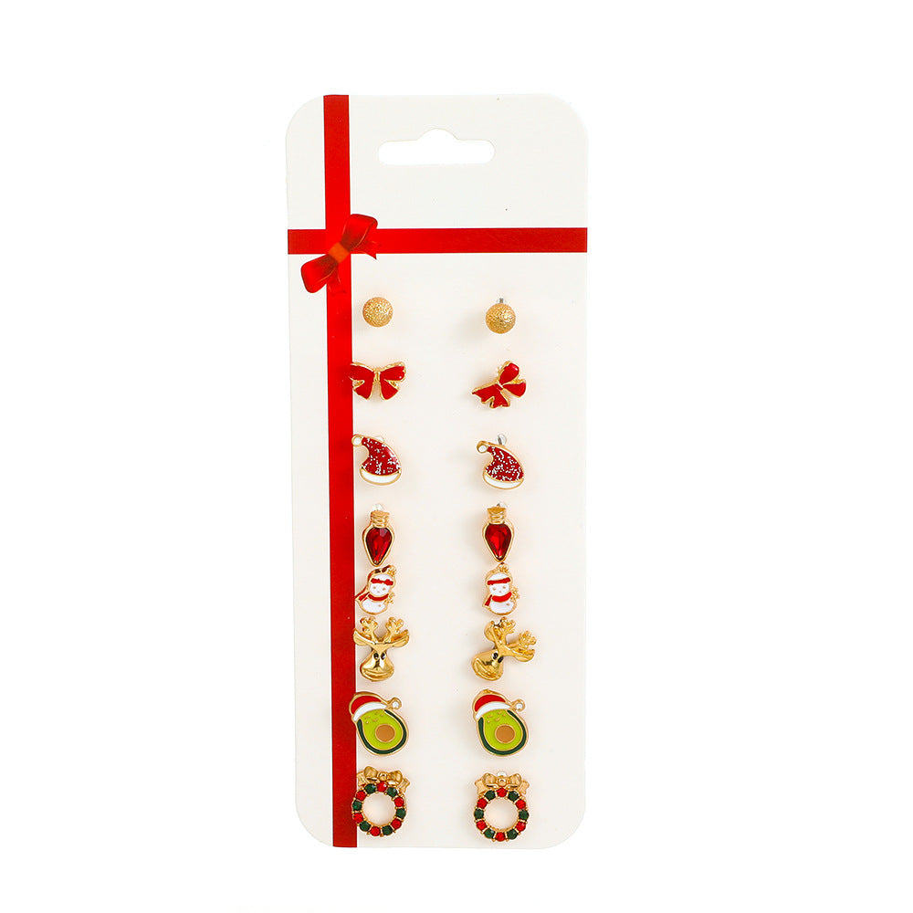 Wholesale Christmas Cartoon Elk Cane Christmas Tree Alloy Stud Earrings Set