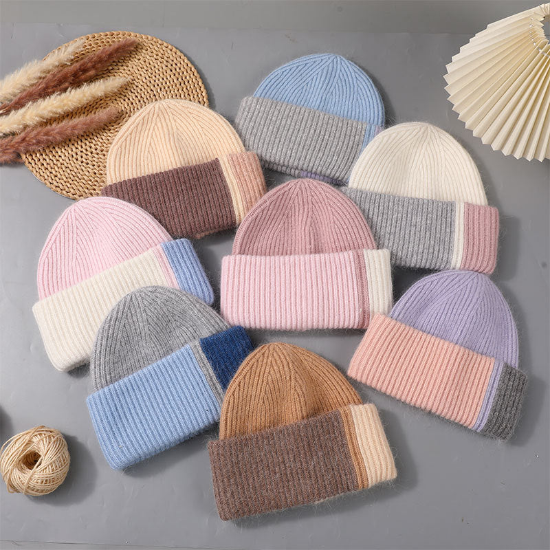 Wholesale Rabbit Fur Knitted Winter Fashion Warm Color Matching Wool All-match Women's Pullover Hat