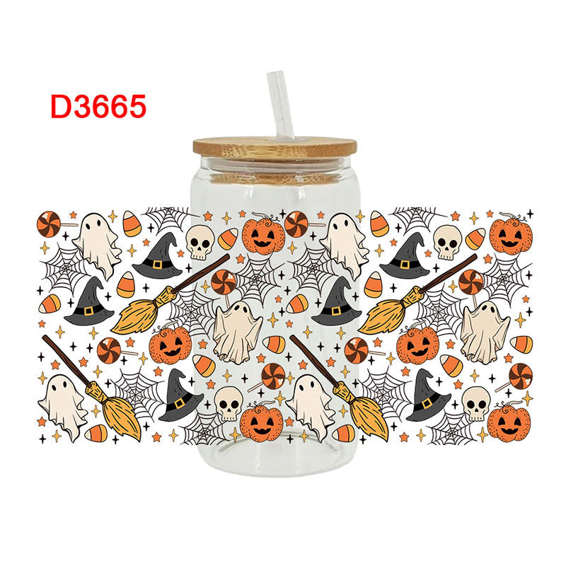 Wholesale Pumpkin Ghost Bat Halloween  16oz Cup UV DTF Wraps