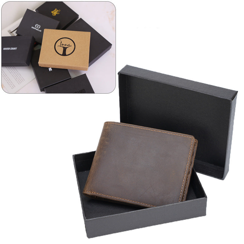 Wholesale retro cowhide men's short simple wallet