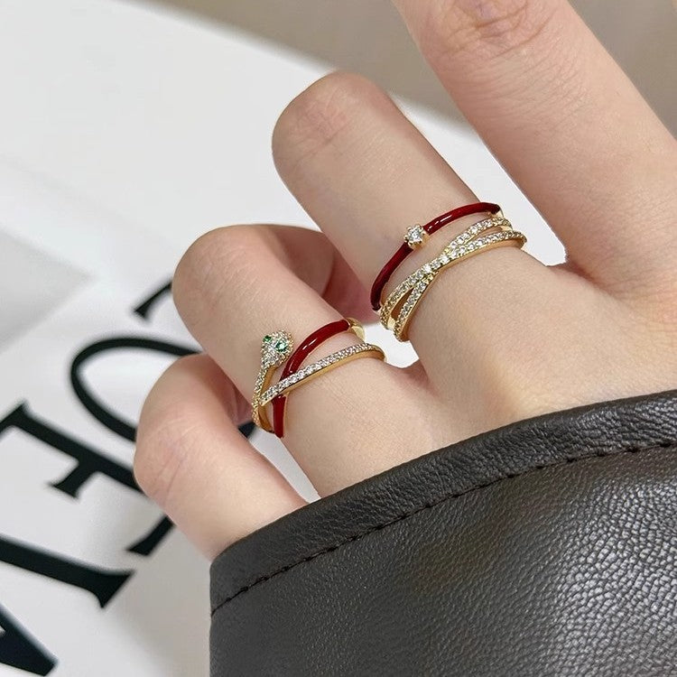 Wholesale Snake-shaped staggered diamond ring retro versatile niche open ring