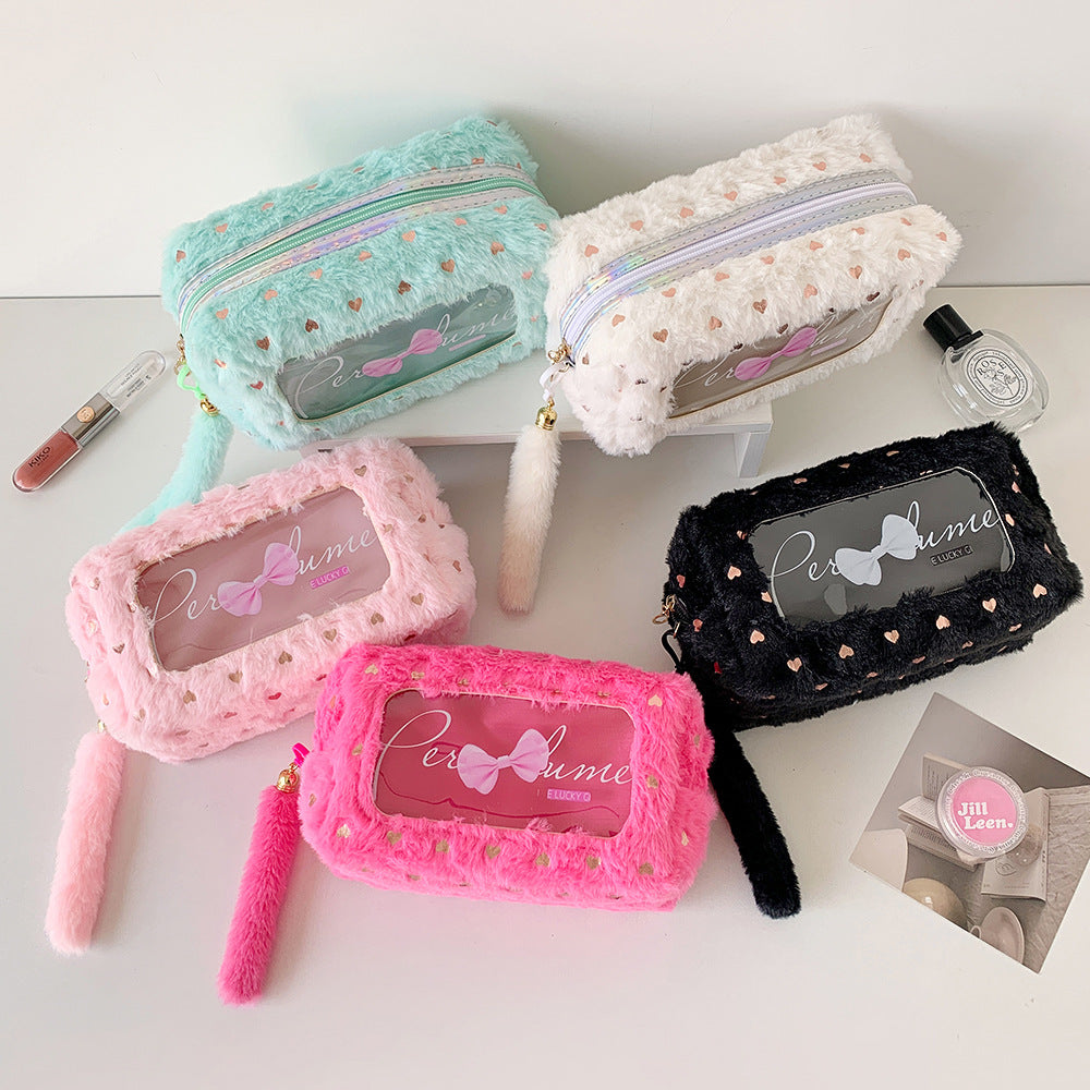 Wholesale  Bow  Plush Large Capacity Stationery Storage Bag