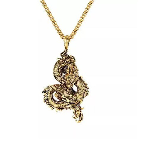 Wholesale retro personality domineering 12 zodiac dragon pendant hip-hop punk men's titanium steel necklace a generation of hair