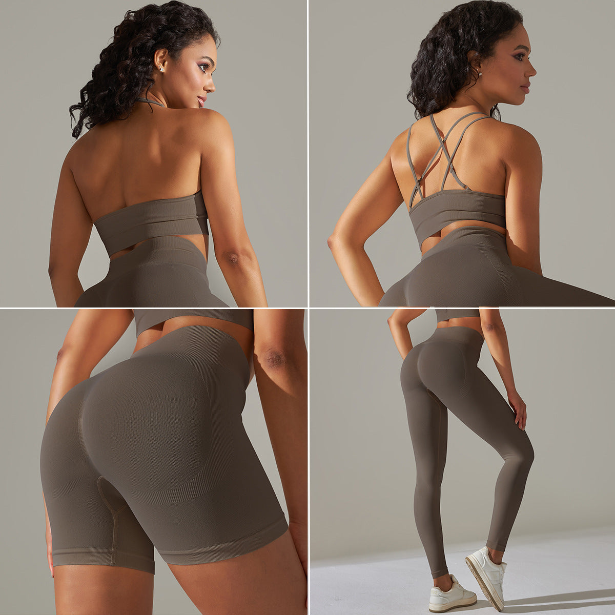 Wholesale Pure Color Beautiful Back High Elastic Four-Piece Set Yoga Clothes