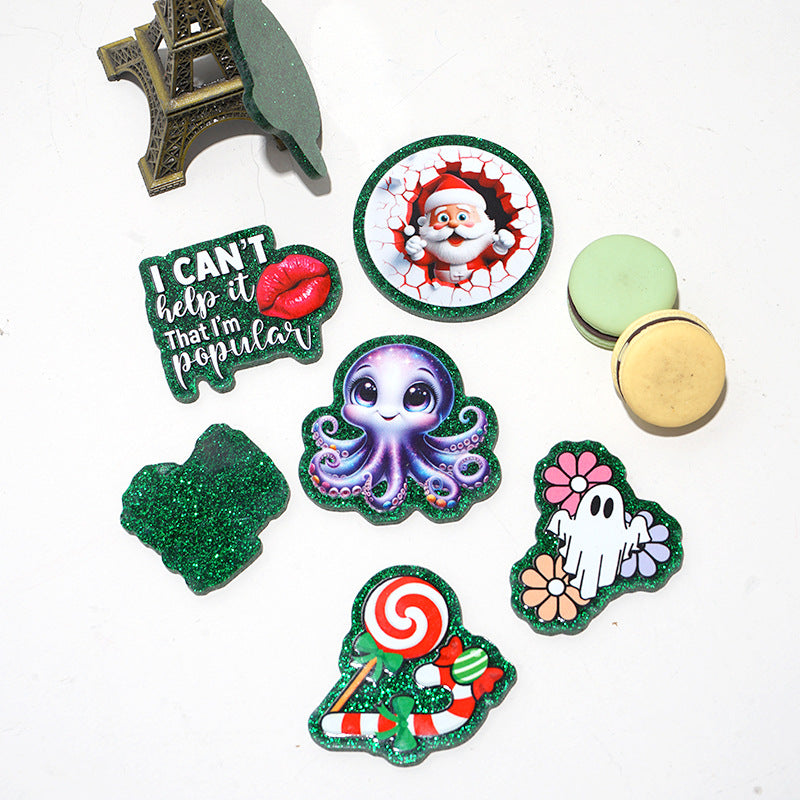 Wholesale Random 30pcs Green Christmas Cartoon Acrylic Flatback