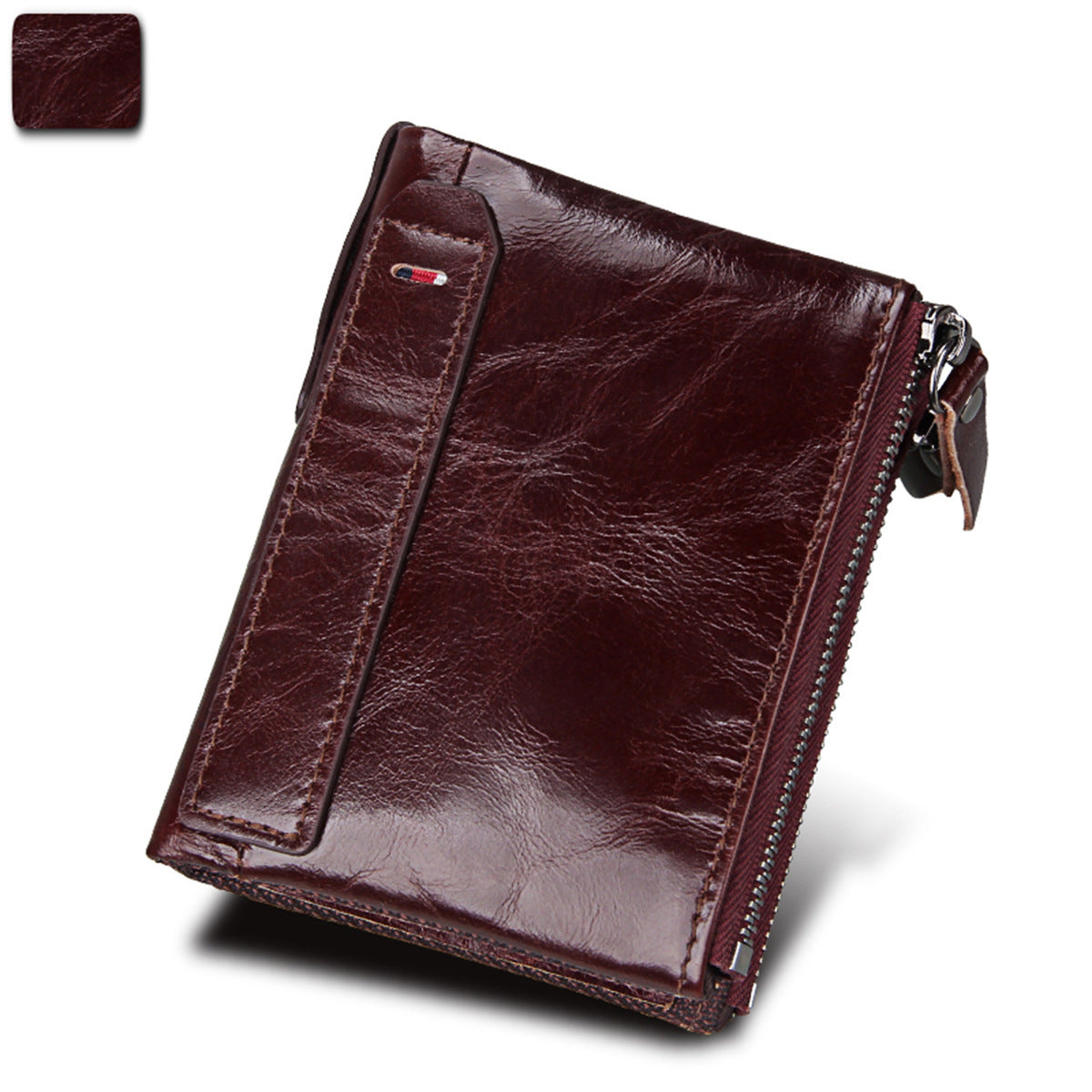 Wholesale Crazy Horse Cowhide Leather Wallet Double Zipper Coin Purse
