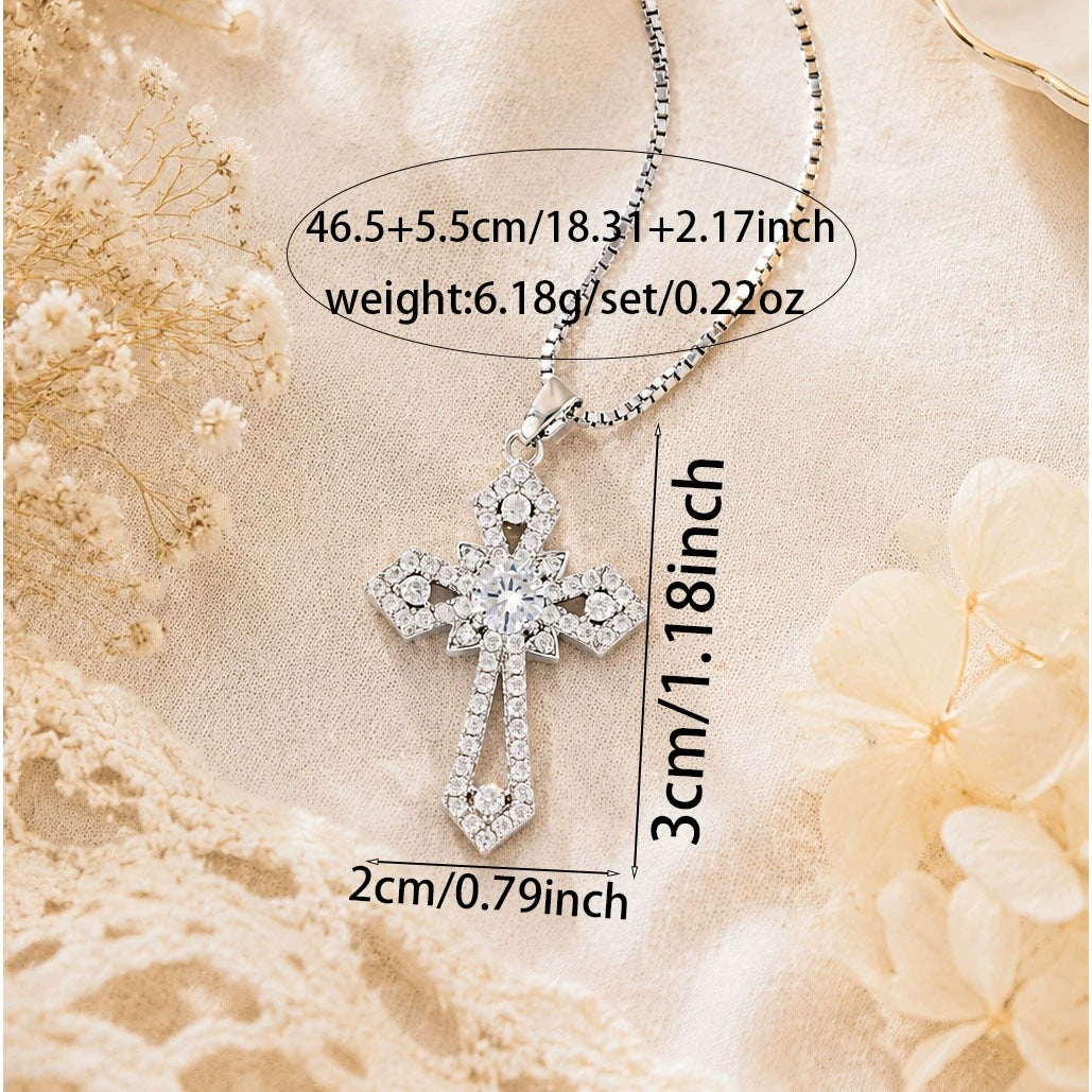 Wholesale Hip Hop Full Set Moissanite Cross Pendant Necklace Fashion Jewelry Accessory Casual Party Gift Boutique Resale