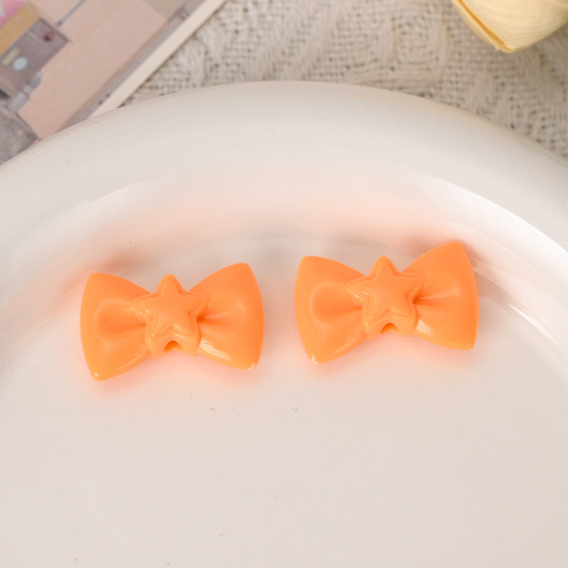 Wholesale  5pcs/pack  cute macaron-colored hollowed-out five-pointed star bow tie beads Acrylic Beads