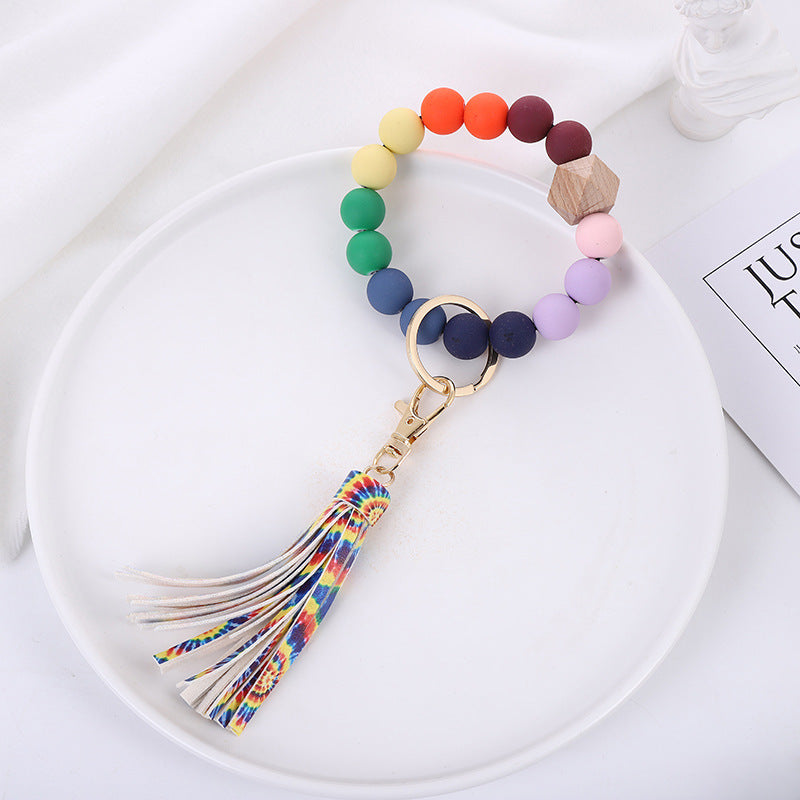 Wholesale Acrylic Beads Wooden Beads PU Tassel Bracelet Keychain
