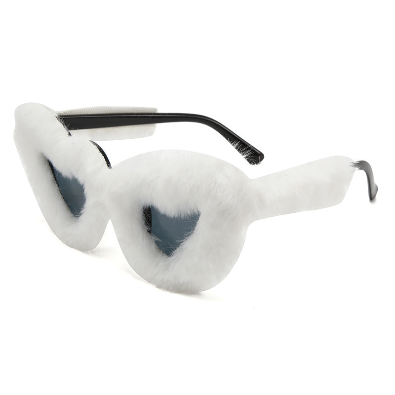 Wholesale new fashion glasses plush lovely sunglasses peach heart ball party funny heart sunglasses