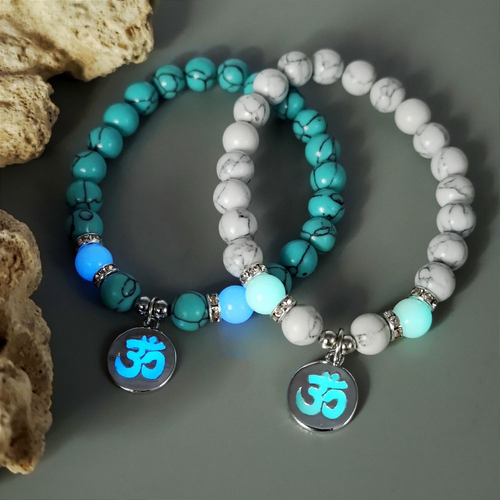 Wholesale Personalized Trendy Letters Sanskrit Luminous Pendant Elastic Bracelet