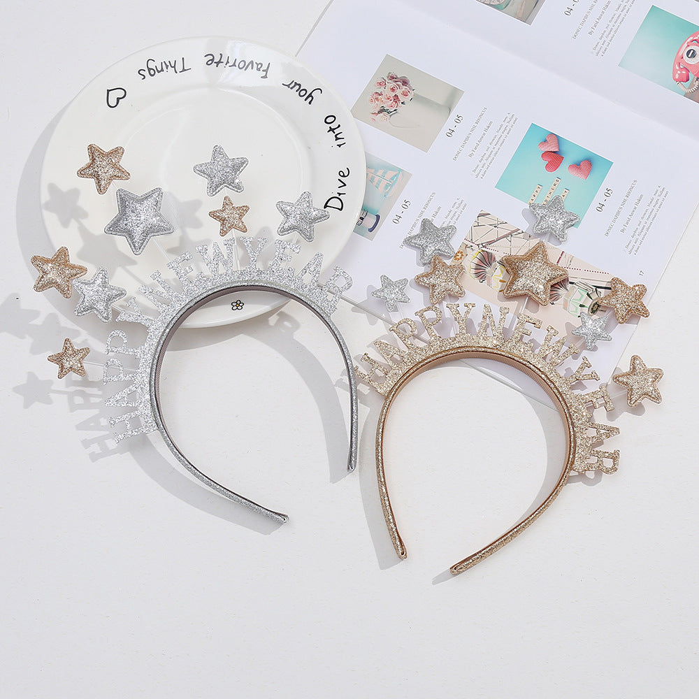 Wholesale Children's creative trend rain silk ball spring headband happy birthday English headband party decoration hair accessories