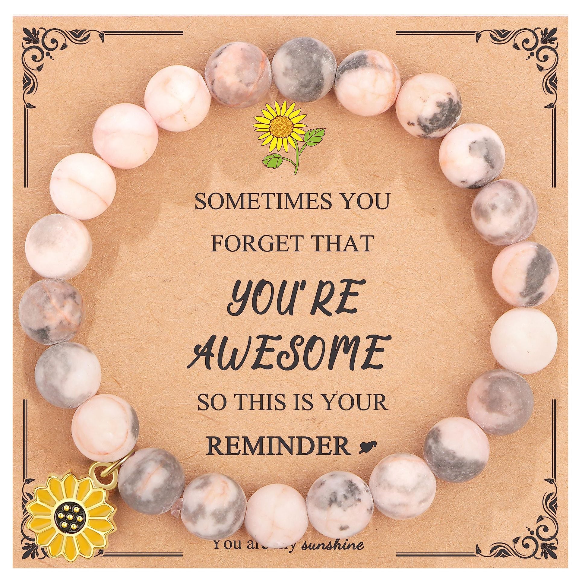 Wholesale Pink Zebra Stone Sunflower Bracelet