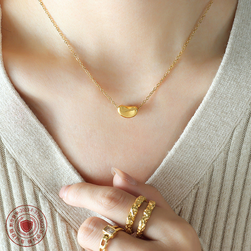 Wholesale Lucky Gold Bean Titanium Steel Gold Plated Clavicle Chain Necklace