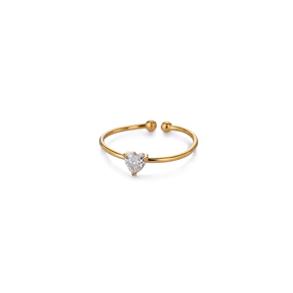 Wholesale Stainless steel zircon heart shaped open ring