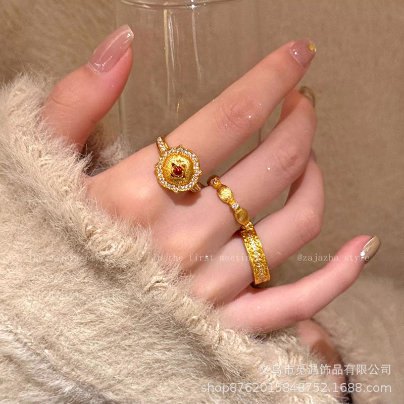 Wholesale Gold Zircon Heart Brushed Ring Women' s Unique Exquisite Food Ring
