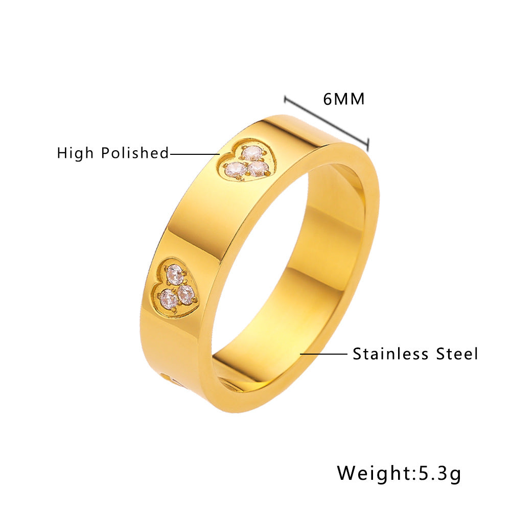 Wholesale All-match Love Heart Diamond Titanium Steel Ring