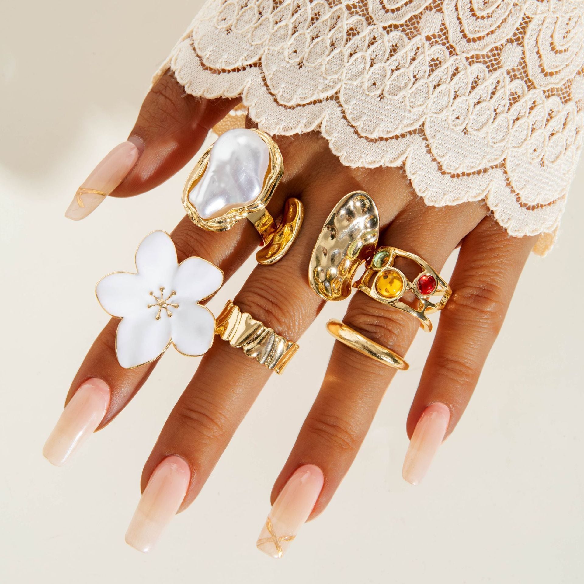 Wholesale Vintage Baroque Pearl Ring Set