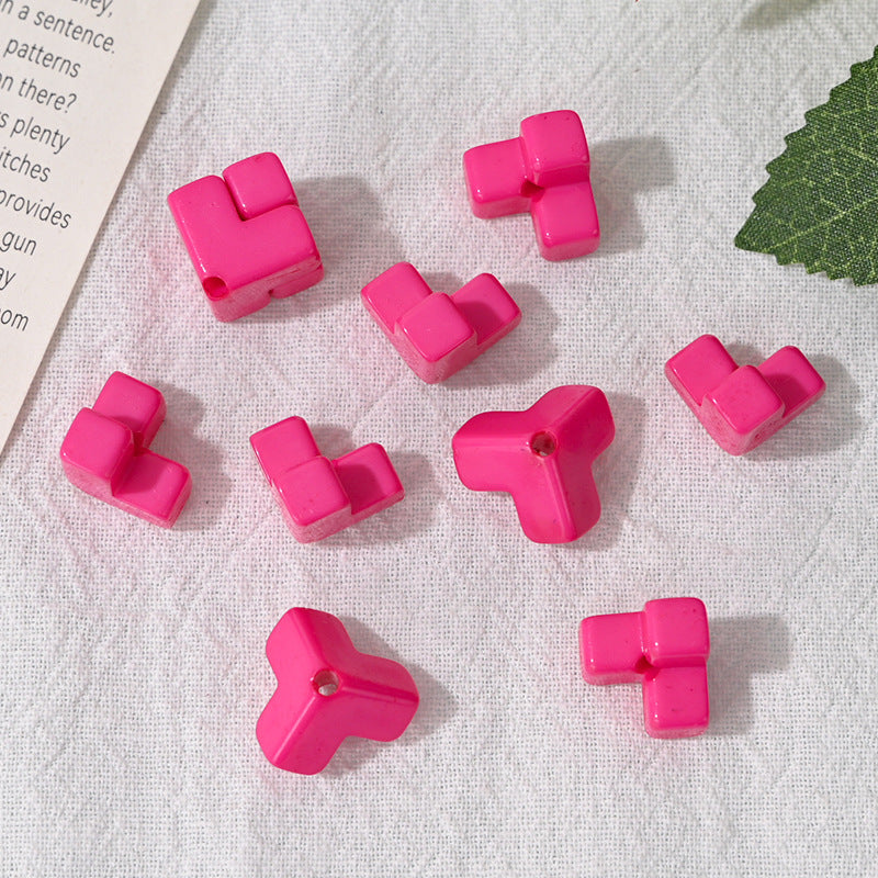 Wholesale  10pcs/pack Acrylic dopamine splicing oblique hole square stacking loose beads  Acrylic Beads