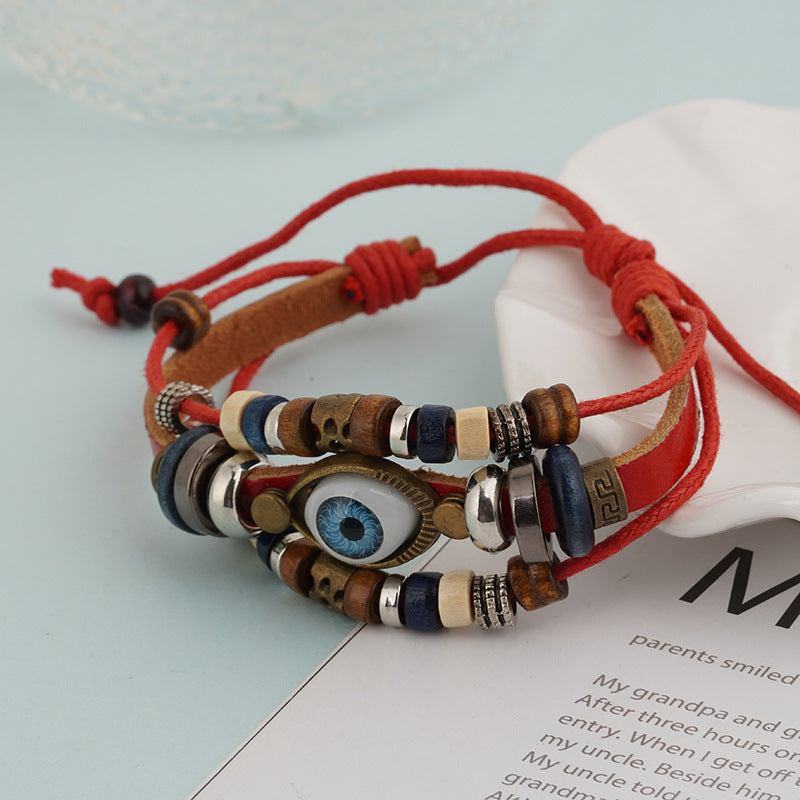 Wholesale Vintage Multi-layered Cowhide Eye Braided Bracelet