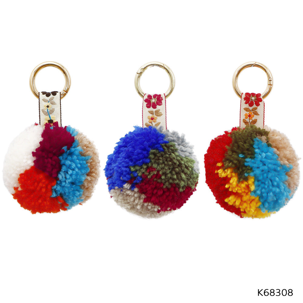 Wholesale Plush Color Matching Fur Ball Handmade Bag Pendant Key Chain