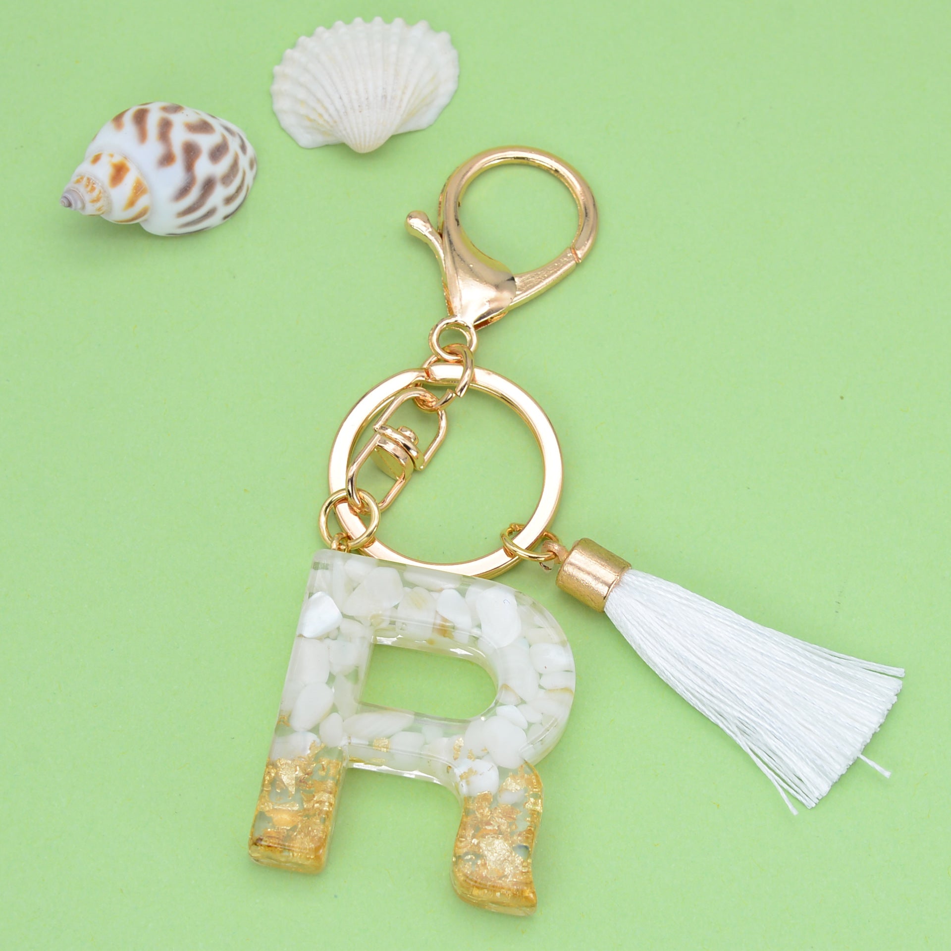 Wholesale White Tassel 26 Letter Crystal Resin Keychain