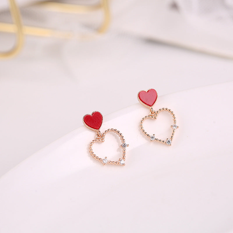 Wholesale Sweet red heart-shaped  Blingbling Earrings