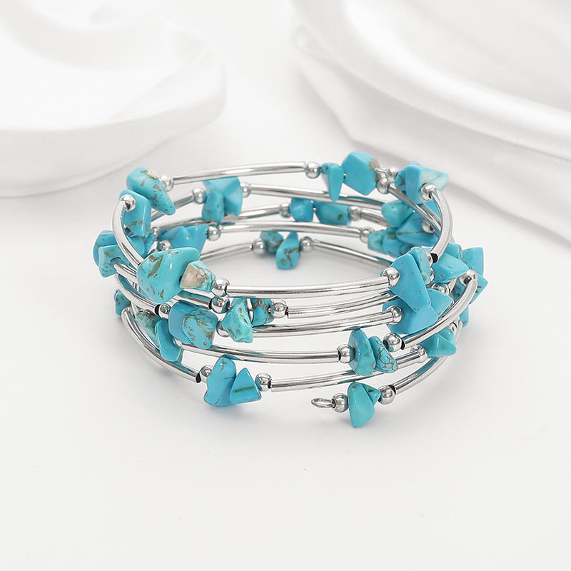Wholesale Turquoise mixed multi-layered stone bracelet Layered Bracelet Set