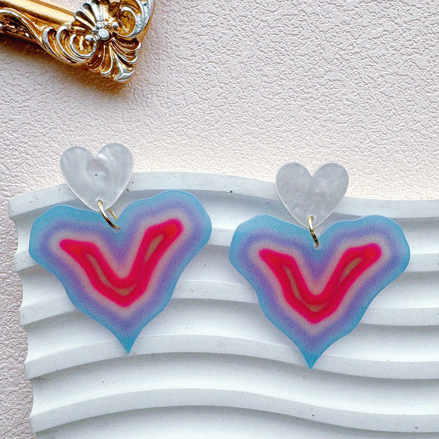 Wholesale Colorful printed heart-shaped gradient acrylic earrings